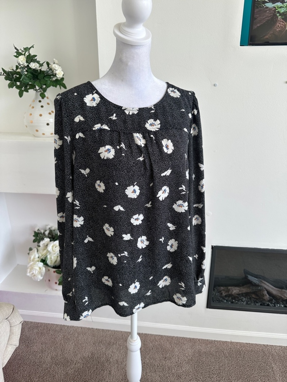 J. Crew Black Floral Long-Sleeve Blouse - Picture 3 of 10